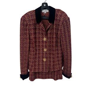 St. John Collection by Marie Gray Orange Purple Tweed Skirt Suit Womens Size 12